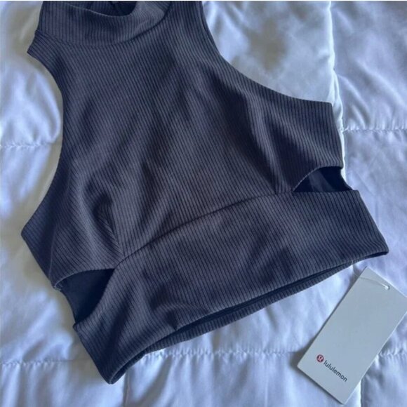 117 Lululemon Ribbed Softstreme Mockneck Cropped Tank Top - Black - Picture 8 of 8